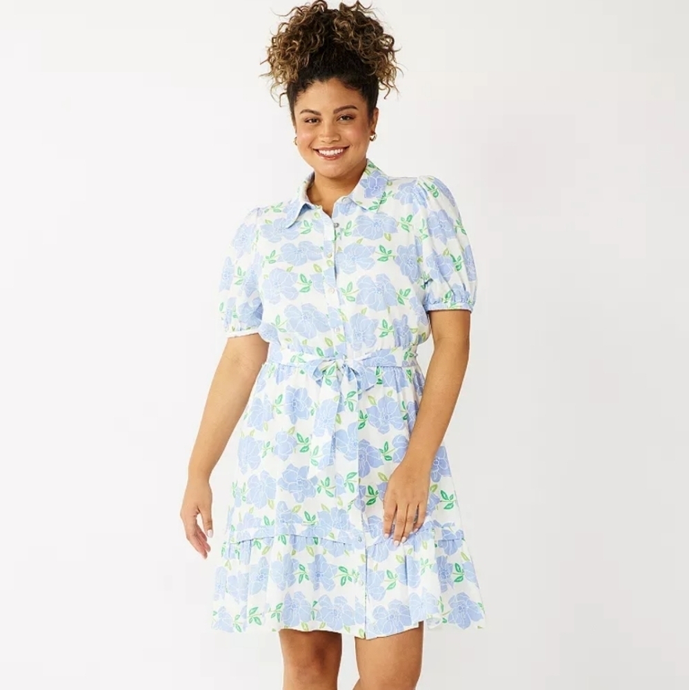 Draper James Blue and Green Floral Shirt Dress